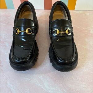 Gucci Black Leather Horsebit Lug Sole Loafers – Size 39